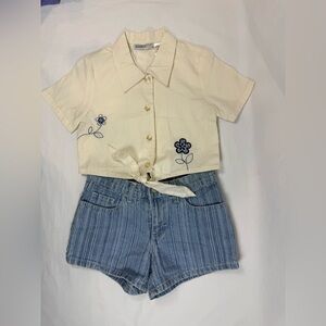 Vintage 90s girl floral tie top & jean shorts set